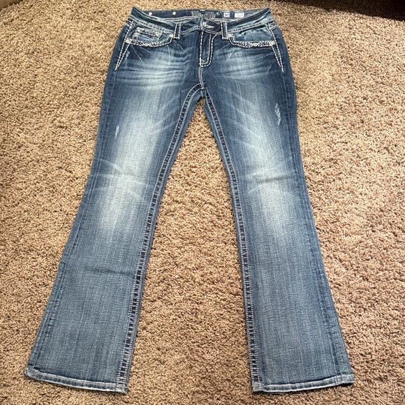Miss Me Blue Boot Cut Jeans with White Stitching - Picture 7 of 8